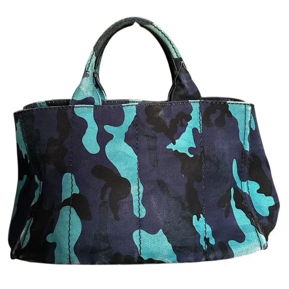 PRADA Blue Camouflage Canapa GM Two Way Tote Bag - Picture 13 of 15
